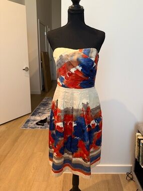 The Limited Outback Red Strapless Watercolor Print Midi Dress - Size 4